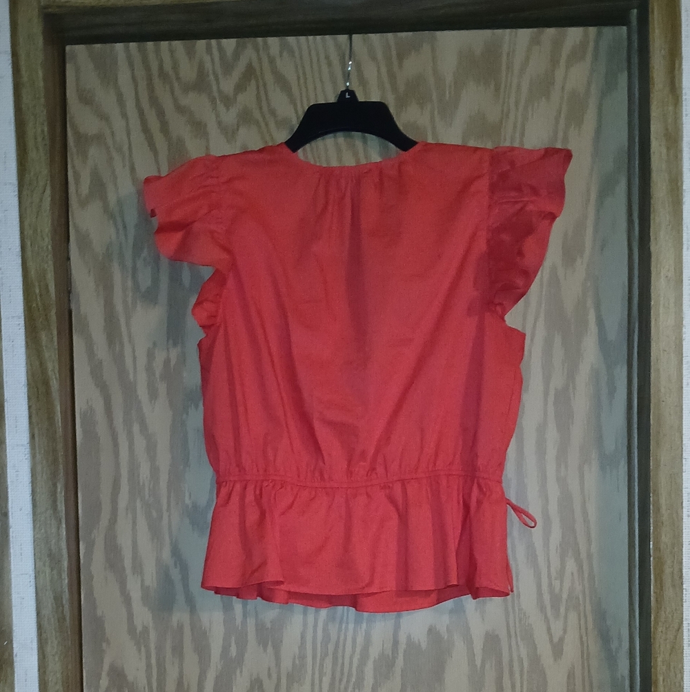 Red Ruffle Sleeve Top - Picture 2 of 7